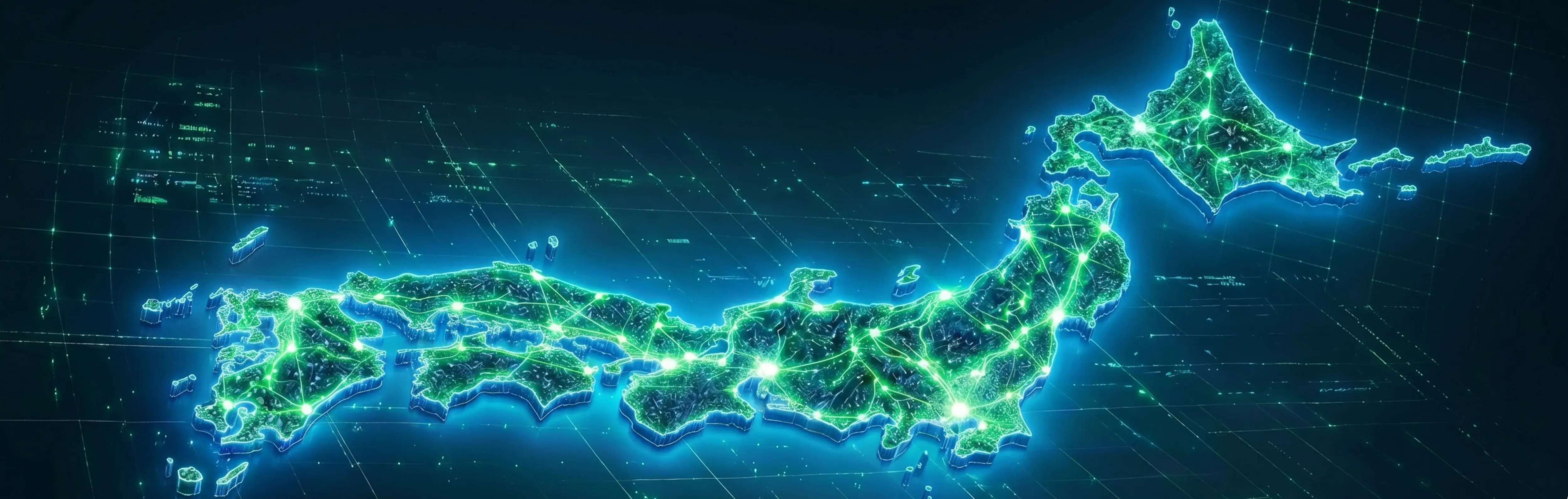 日本列島をイメージした発光ネットワークビジュアル