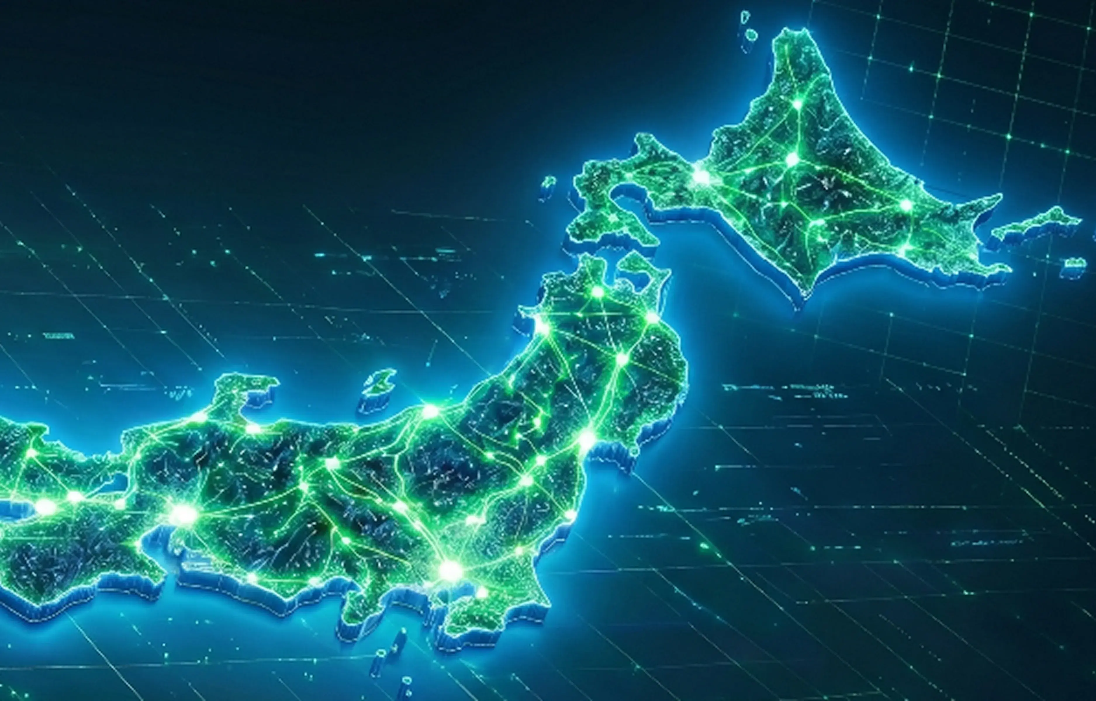 日本列島をイメージした発光ネットワークビジュアル